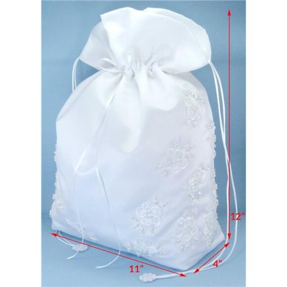 White Satin Bridal Money Bag Pearl Lace Wedding Card Envelope Purse Large - Picture 3 of 5